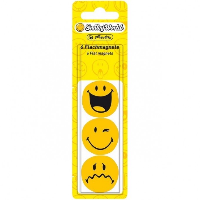 Магнит HERLITZ SMILEYWORLD, диаметр 24мм., прижимная сила - 3 листа А4, 6шт, блистер 11299245