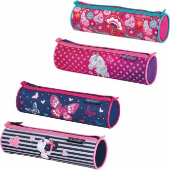 Пенал-косметичка круглый HERLITZ GIRLS MIX II, асс., 4 мотива